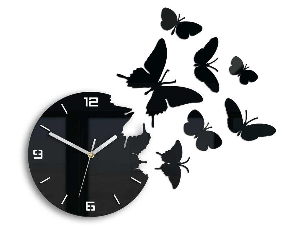 Модерен стенен часовник BUTTERFLIE 3D BLACK NH048