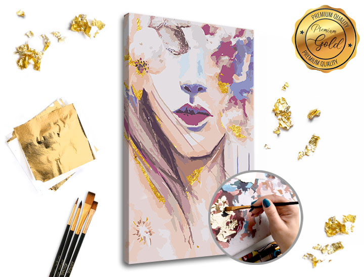 Рисуване по номера PREMIUM GOLD - Жена с цветя