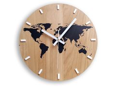 Дървен стенен часовник Карта Черно
