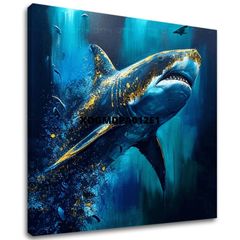 Декоративна живопис върху платно - PREMIUM ART - Shark Force in Dark Water