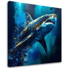 Декоративна живопис върху платно - PREMIUM ART - Shark Force in Dark Water | 100x90 cm