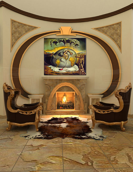 Изображение върху платно GEOPOLITICUS CHILD WATCHING the BIRTH OF NEW MAN - Salvador Dalí 70x80 cm