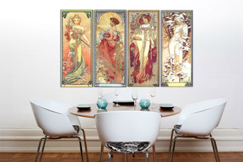 Картината върху платно 4 части ЧЕТИРИТЕ СЕЗОНА 120x70 cm - Алфонс Муха 000 REP236