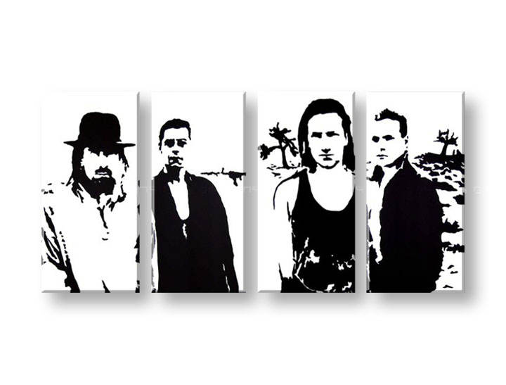 Картини за стена Pop Art U2 in Black 4 части 