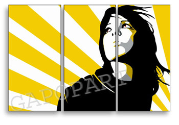 Ръчно рисувана POP Art картина Жена в SUN 3 части ws | различни размери