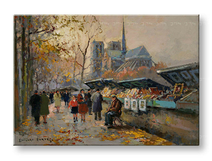 Картини на платно BOOK SELLERS ALONG THE SEINE - Edouard Leon Cortes