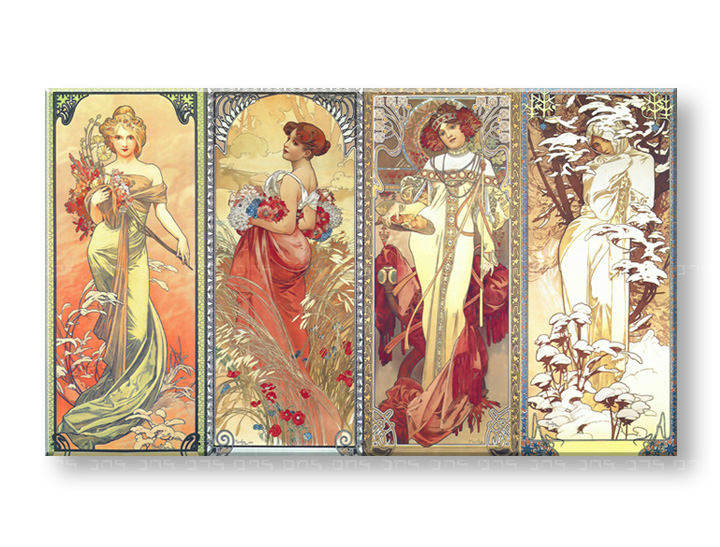 Картини на платно ЧЕТИРИТЕ ГОДИШНИ ВРЕМЕНА - Alfons Mucha