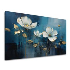 Вечна елегантност върху платно Синя абстракция със златни акценти 40x60 cm